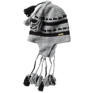 Prana Heart for Africa Tassel Beanie Gray and Black Striped Hand Knit Womens EUC